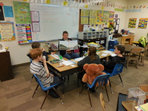 Betty Hecker reads to Ms.Kolar's 3rd & 4th grade Class